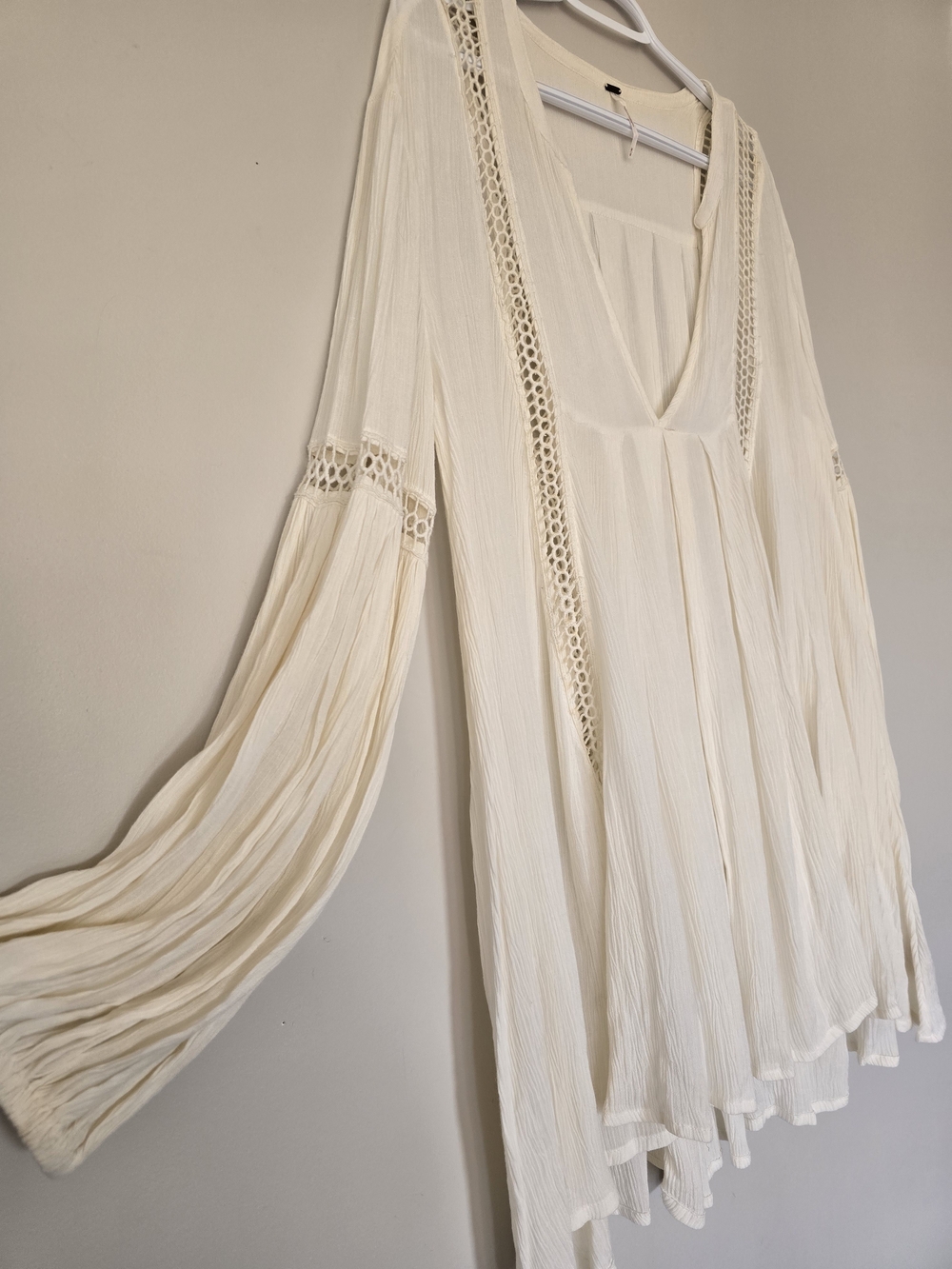 Free People Cream Boho V-Neck Crochet Tunic/dress. Women's Size M. Peasant Top - Picture 4 of 8